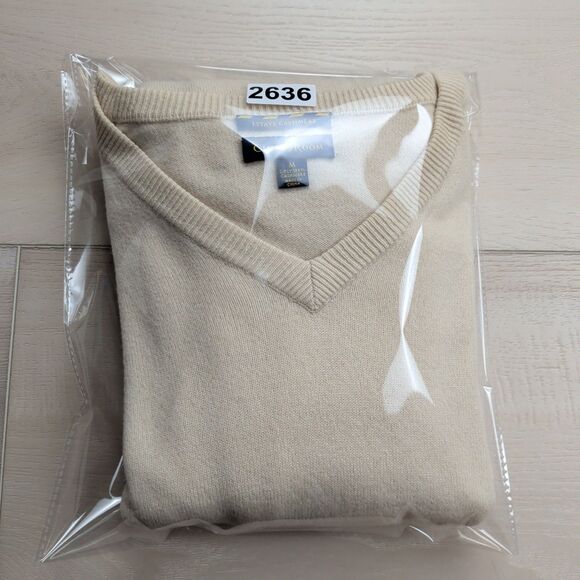 Club Room 2-Ply Cashmere Sweater Mens Medium Estate V Neck Beige - Picture 8 of 9